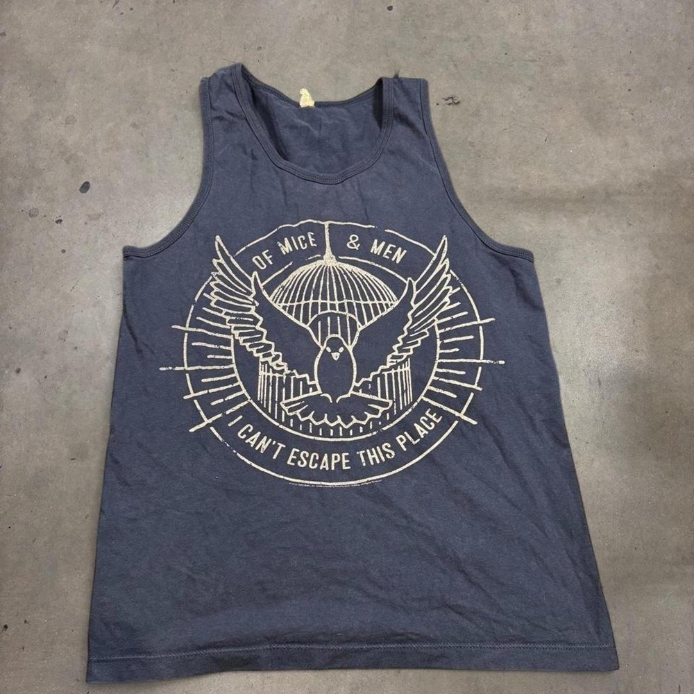 Of Mice and Men Band Tank Top Mens Medium Blue Graphic Shirt Y2K 2013 Metalcore